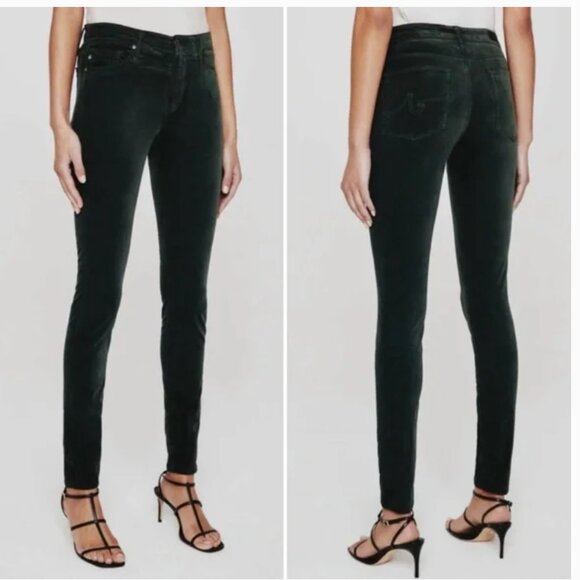 AG The Legging Ankle Super Skinny Green Velvet Pant Size 30R - Picture 1 of 9